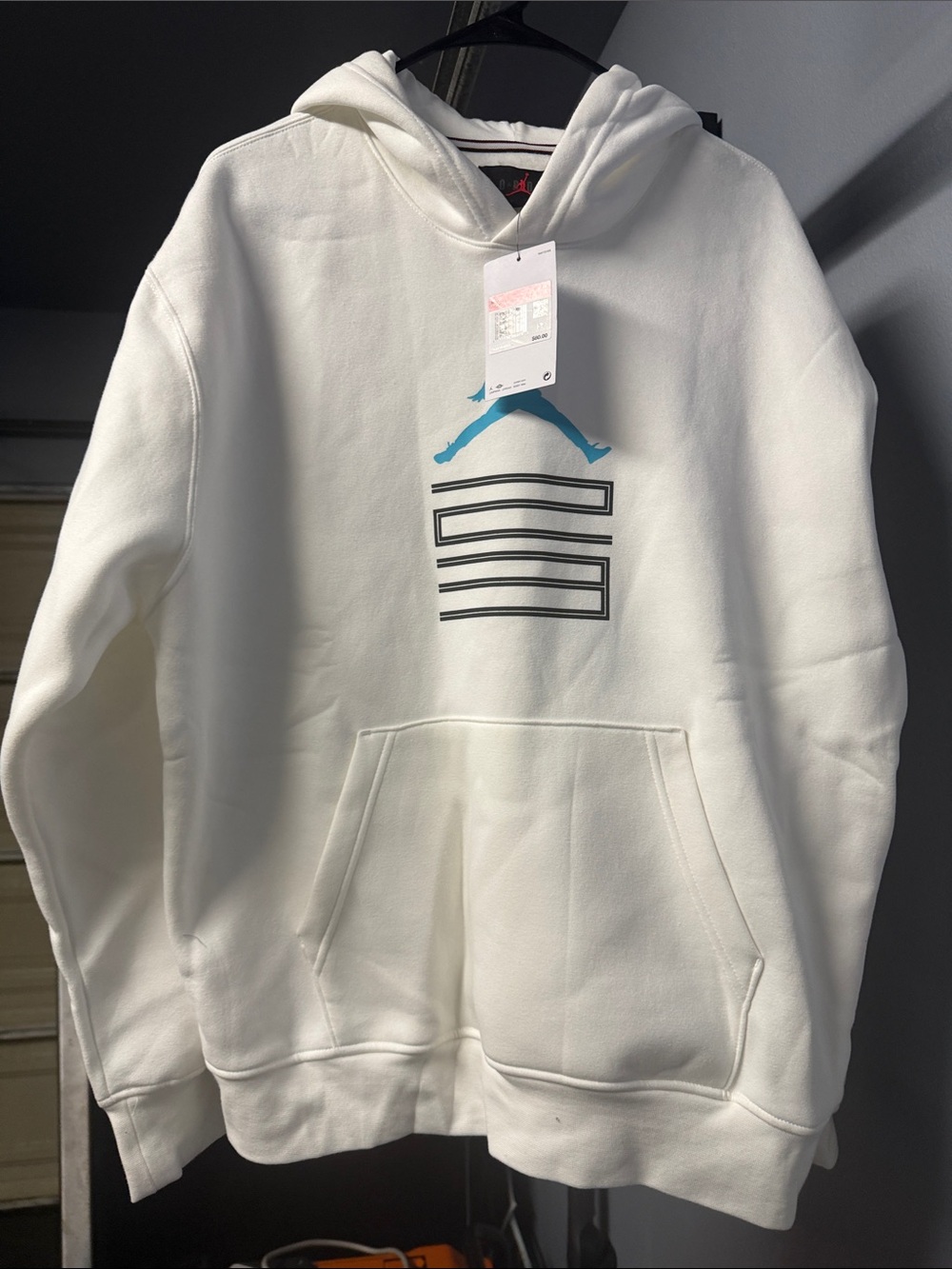 Jordan White Crewneck Hoodie with Blue Jumpman Graphic